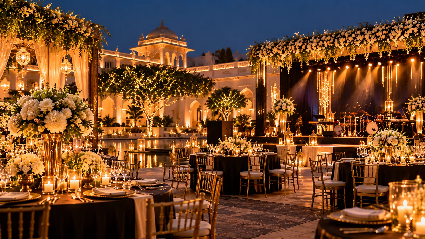 Gala dinner event with ambient lighting